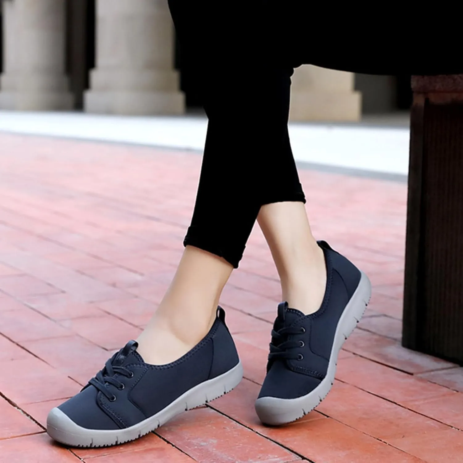 Women's Canvas Slip On Orthopedic Walking Shoes Comfortable Round Toe Shallow Mouth Lace Up Loafers Breathable Lightweight Casual Run Shoes
