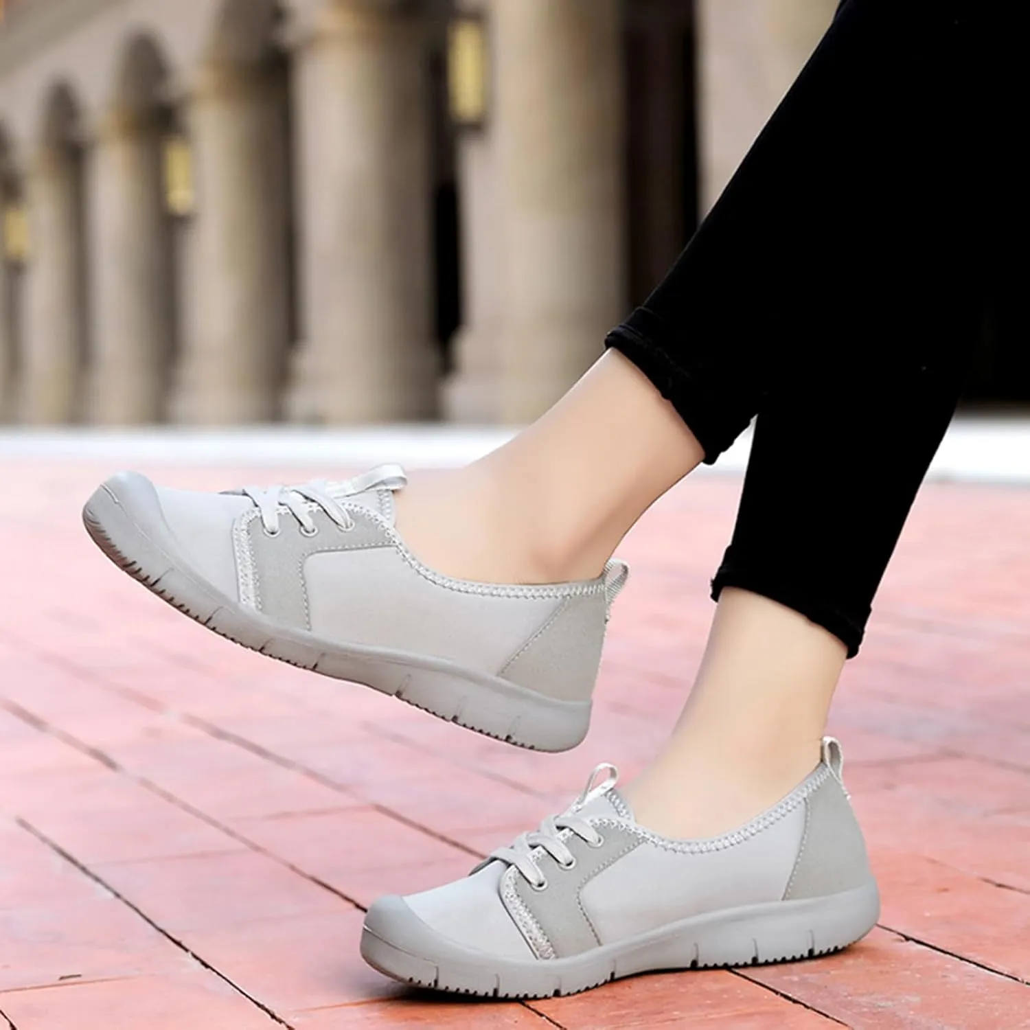 Women's Canvas Slip On Orthopedic Walking Shoes Comfortable Round Toe Shallow Mouth Lace Up Loafers Breathable Lightweight Casual Run Shoes