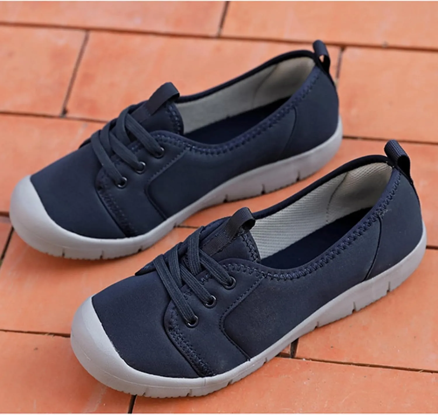 Women's Canvas Slip On Orthopedic Walking Shoes Comfortable Round Toe Shallow Mouth Lace Up Loafers Breathable Lightweight Casual Run Shoes