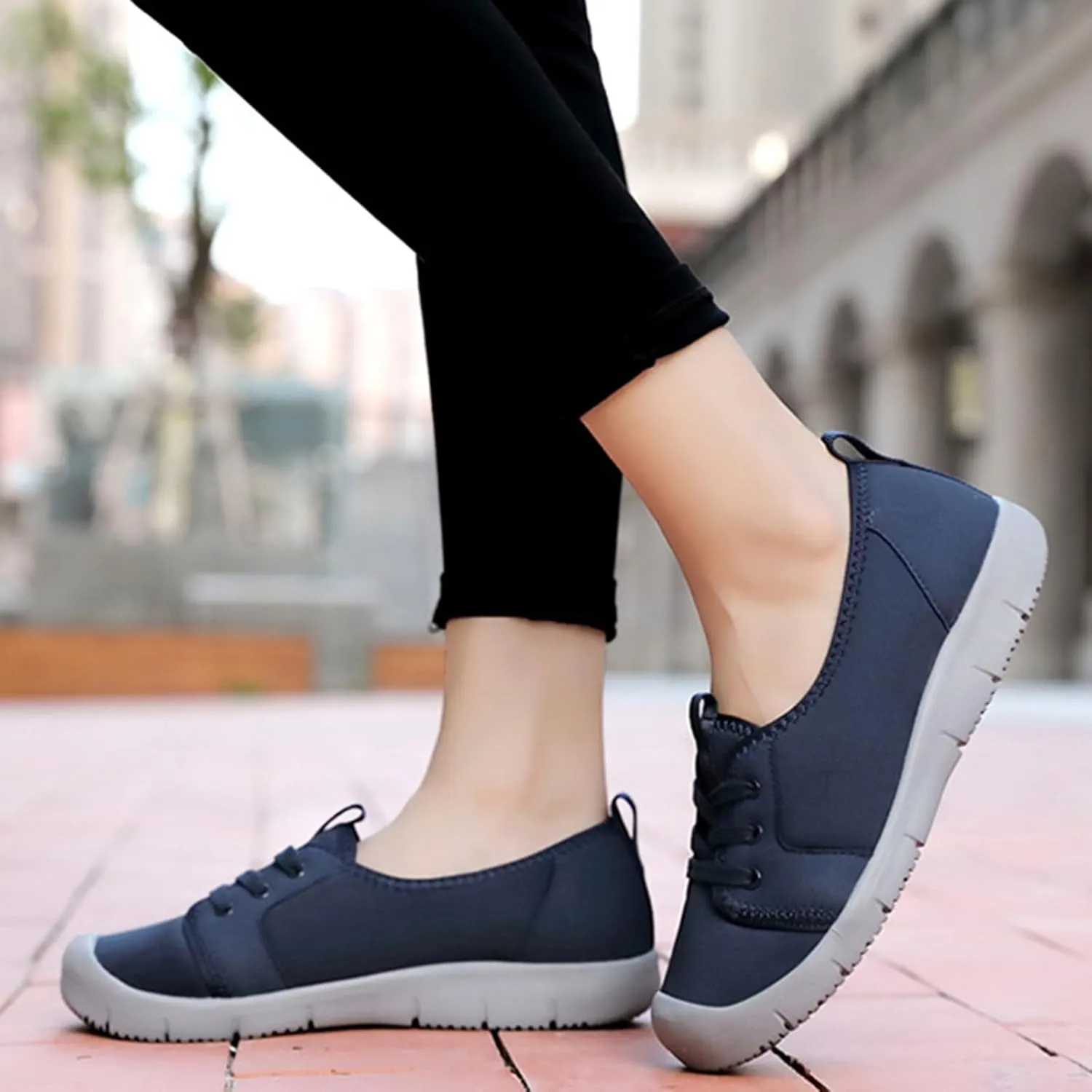 Women's Canvas Slip On Orthopedic Walking Shoes Comfortable Round Toe Shallow Mouth Lace Up Loafers Breathable Lightweight Casual Run Shoes