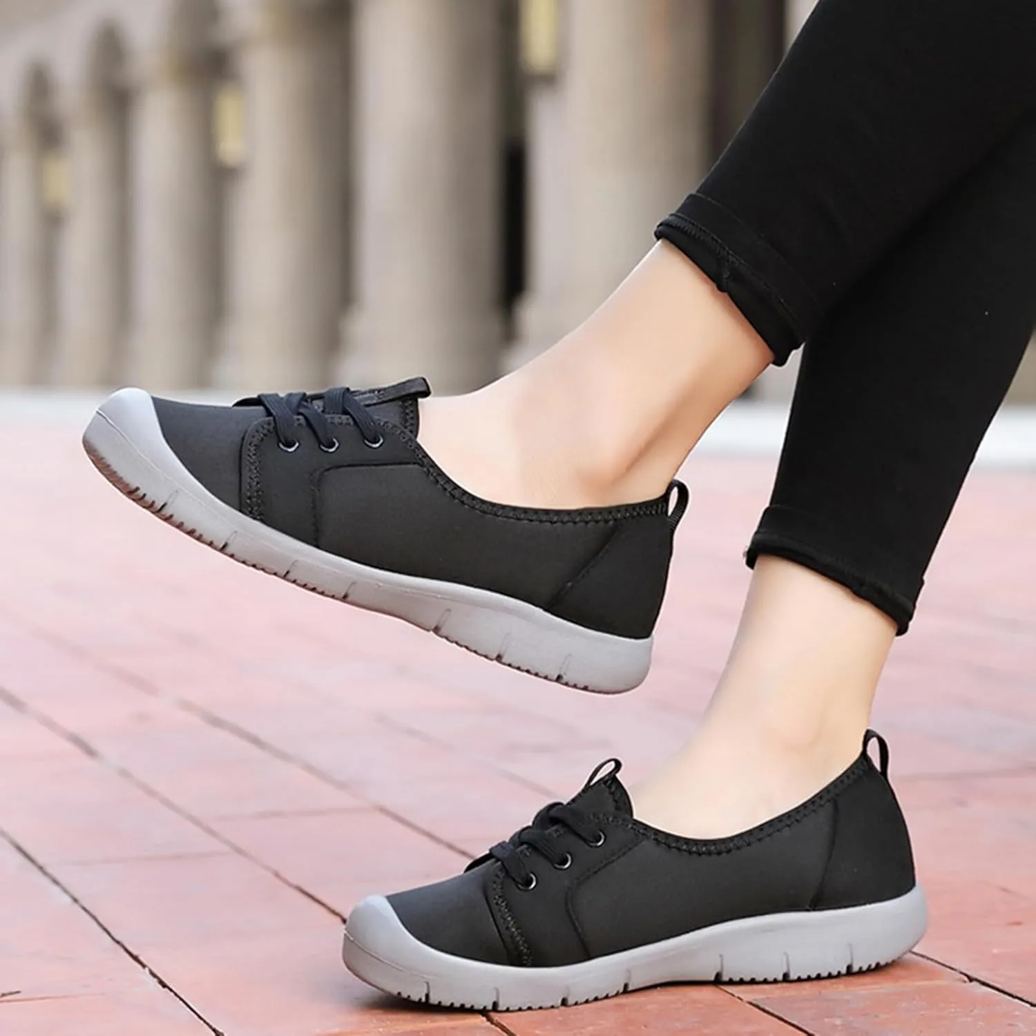 Women's Canvas Slip On Orthopedic Walking Shoes Comfortable Round Toe Shallow Mouth Lace Up Loafers Breathable Lightweight Casual Run Shoes