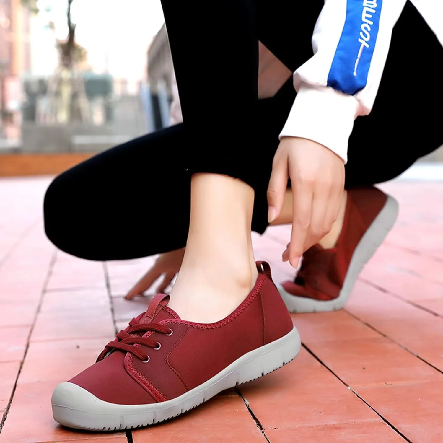 Women's Canvas Slip On Orthopedic Walking Shoes Comfortable Round Toe Shallow Mouth Lace Up Loafers Breathable Lightweight Casual Run Shoes