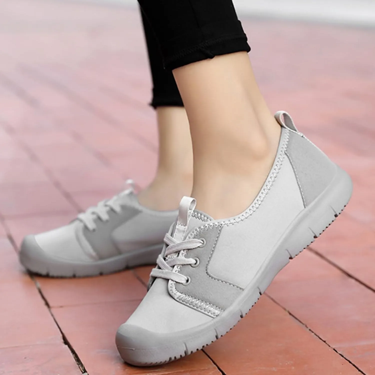 Women's Canvas Slip On Orthopedic Walking Shoes Comfortable Round Toe Shallow Mouth Lace Up Loafers Breathable Lightweight Casual Run Shoes