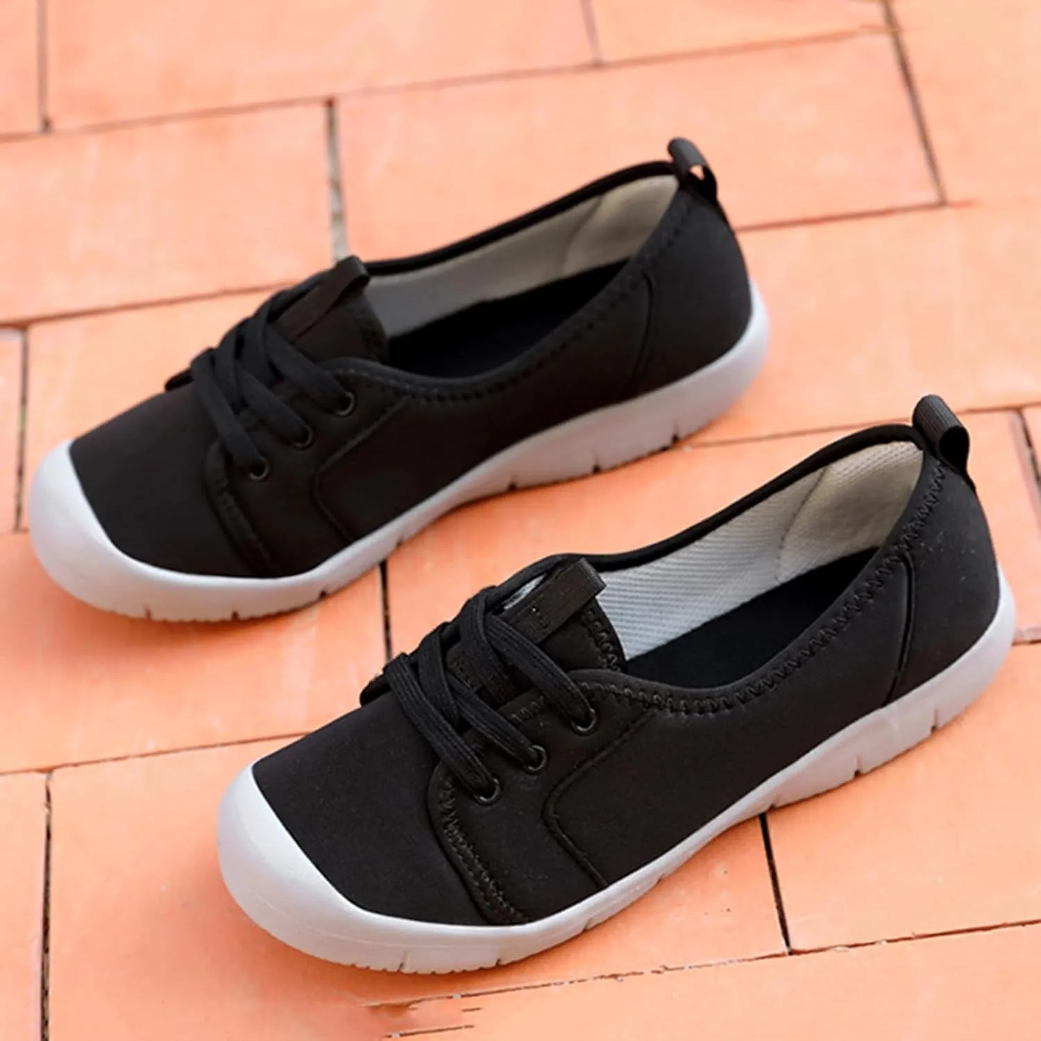 Women's Canvas Slip On Orthopedic Walking Shoes Comfortable Round Toe Shallow Mouth Lace Up Loafers Breathable Lightweight Casual Run Shoes