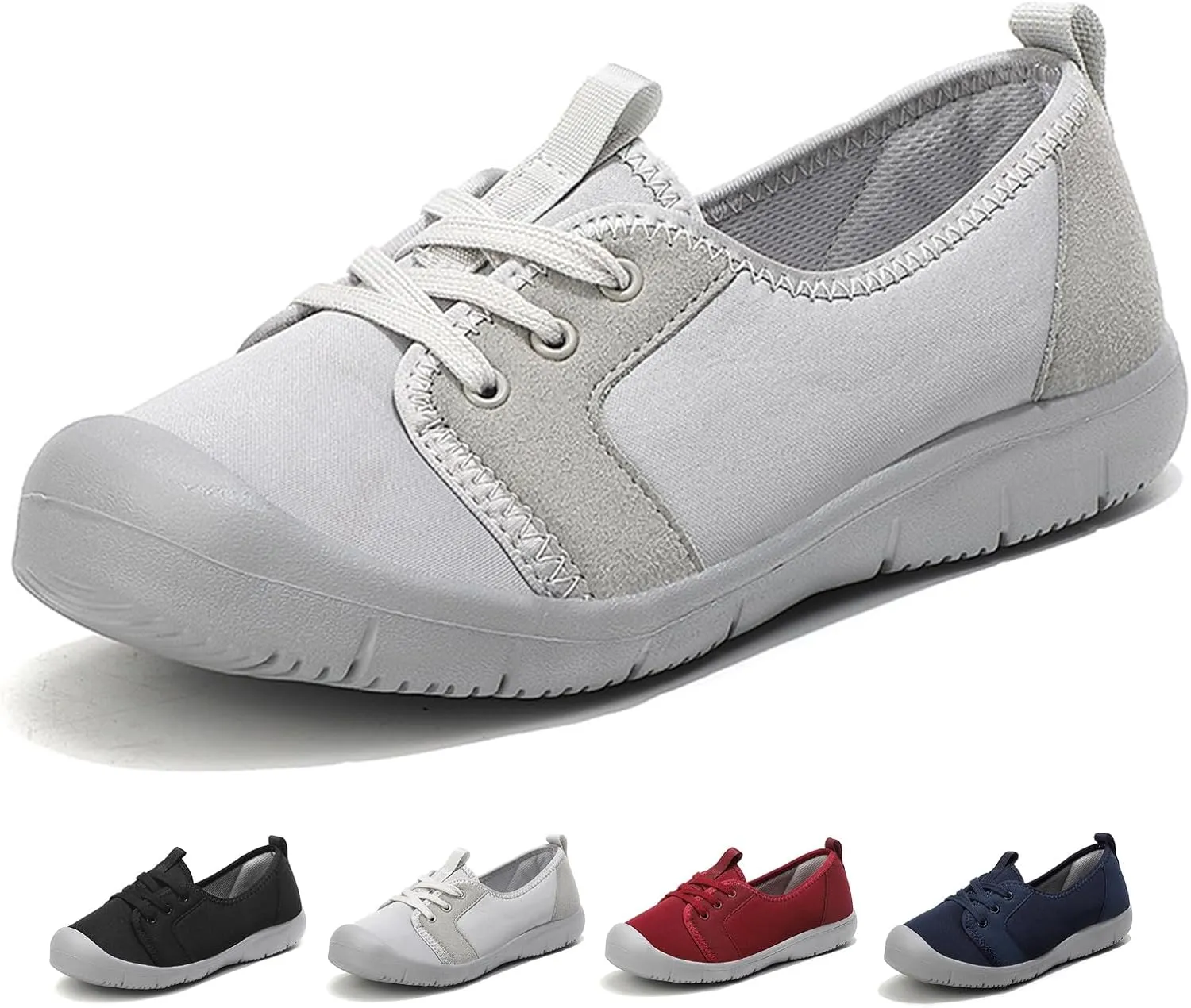 Women's Canvas Slip On Orthopedic Walking Shoes Comfortable Round Toe Shallow Mouth Lace Up Loafers Breathable Lightweight Casual Run Shoes
