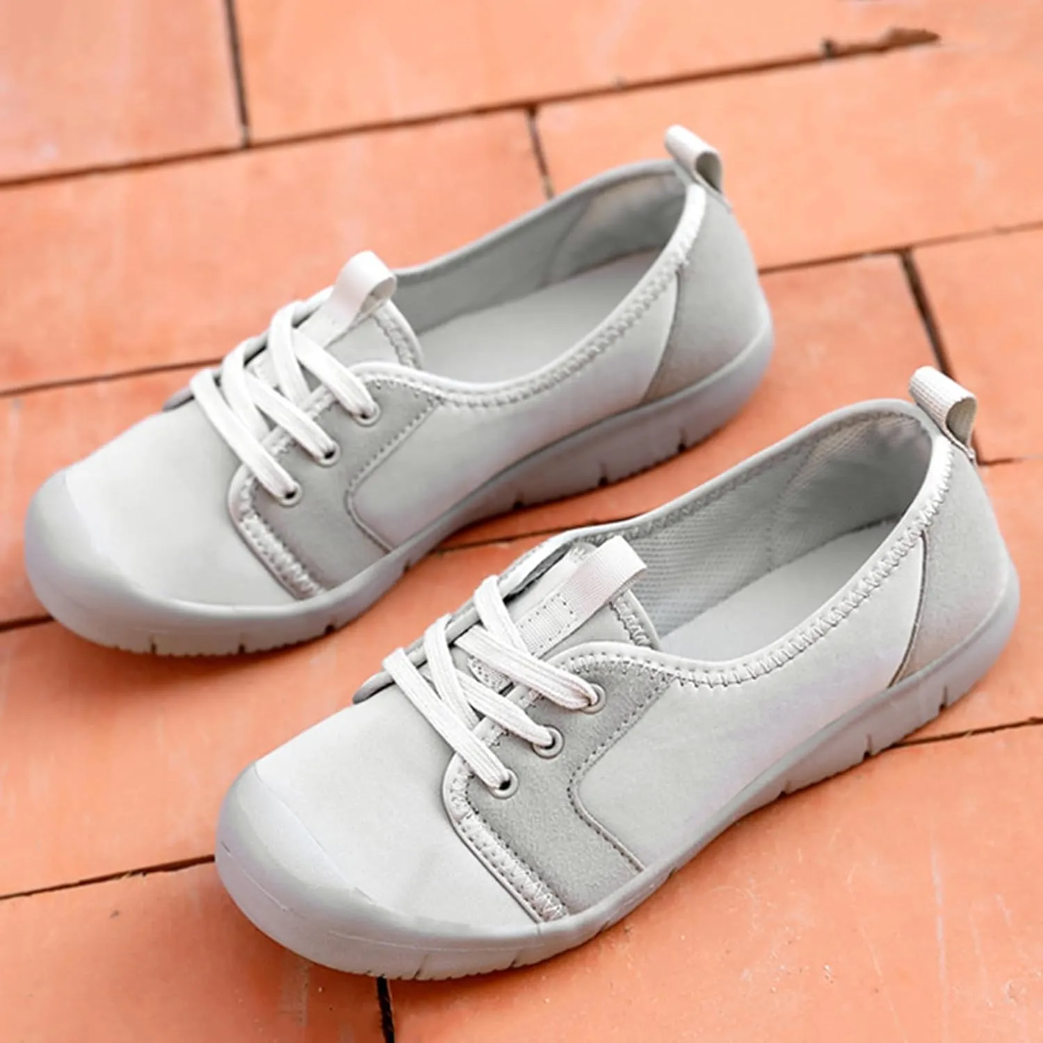 Women's Canvas Slip On Orthopedic Walking Shoes Comfortable Round Toe Shallow Mouth Lace Up Loafers Breathable Lightweight Casual Run Shoes