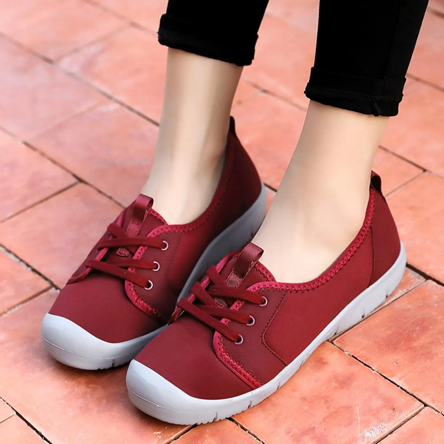 Women's Canvas Slip On Orthopedic Walking Shoes Comfortable Round Toe Shallow Mouth Lace Up Loafers Breathable Lightweight Casual Run Shoes