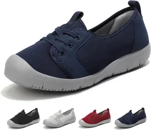 Women's Canvas Slip On Orthopedic Walking Shoes Comfortable Round Toe Shallow Mouth Lace Up Loafers Breathable Lightweight Casual Run Shoes
