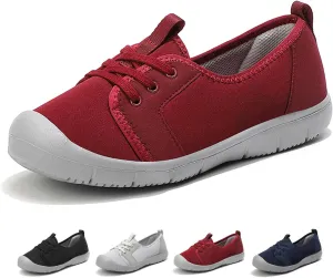 Women's Canvas Slip On Orthopedic Walking Shoes Comfortable Round Toe Shallow Mouth Lace Up Loafers Breathable Lightweight Casual Run Shoes