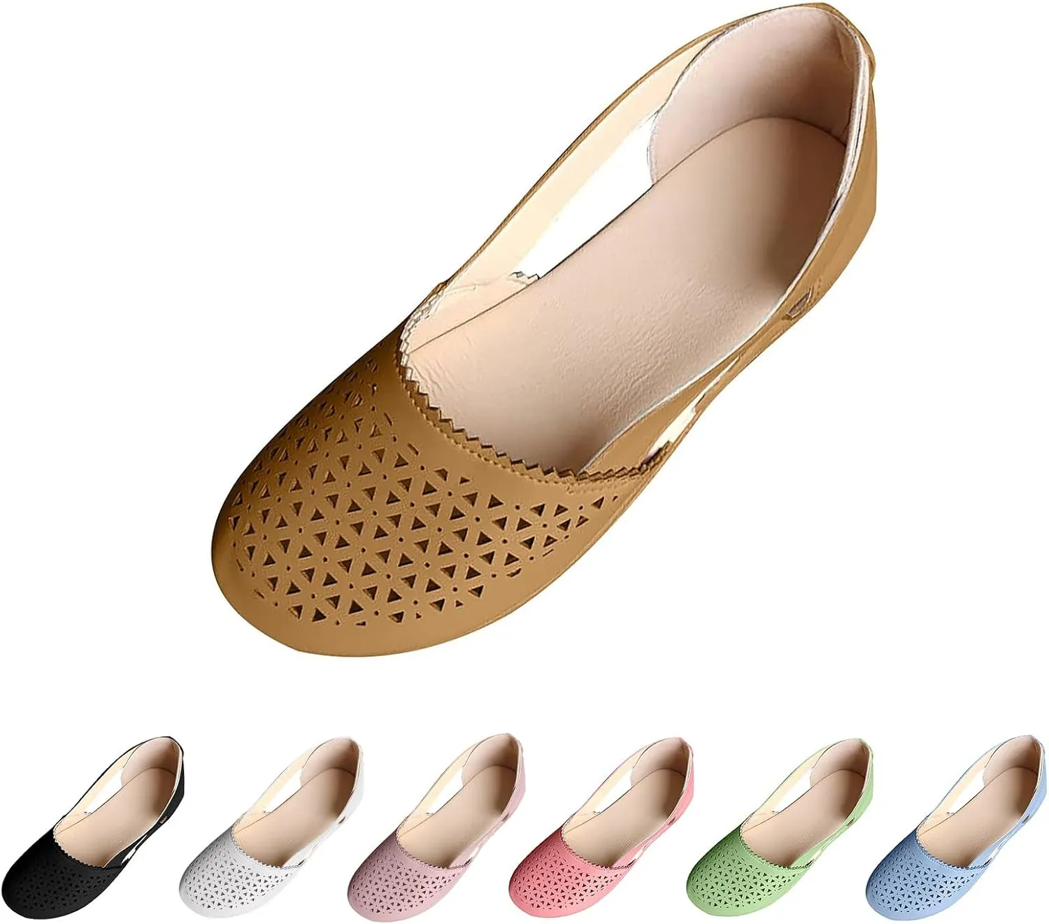 Womens Casual Hollow Out Round Toe Outdoor Slip On Shoes Flats Dressy Low Wedge Heel Sandals Workout Beach Walking Sandal Summer Comfortable Breathable Sandals