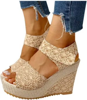Womens Espadrilles Wedges Sandals, XHLEMON Summer Wedges Heels Open Toe Tie Buckle Platform Ankle Strap Dress Shoes