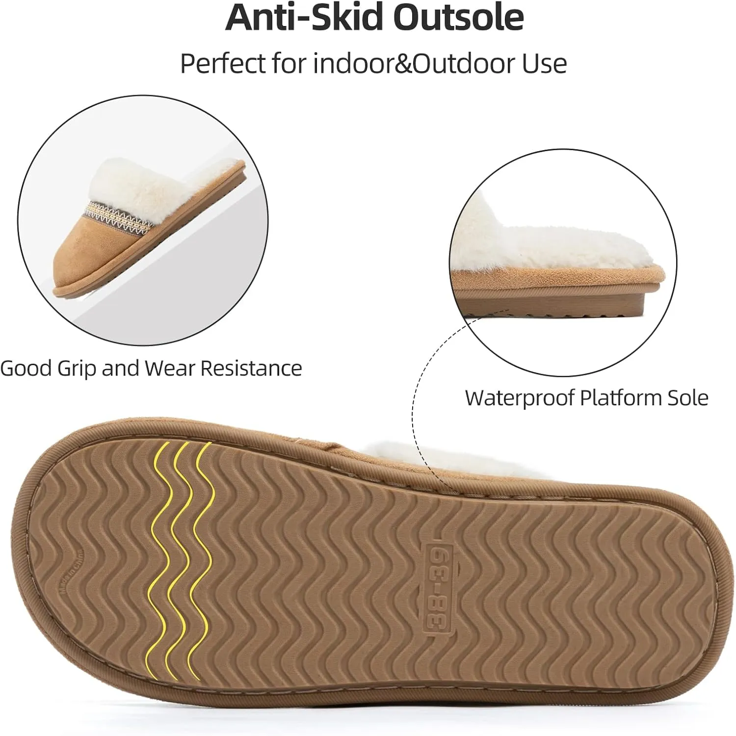 Women's Fuzzy Memory Foam Slippers Warm Gifts Trendy House Slippers Anti-Skid Rubber House Shoes for Women Mom Girlfriend Indoor Outdoor