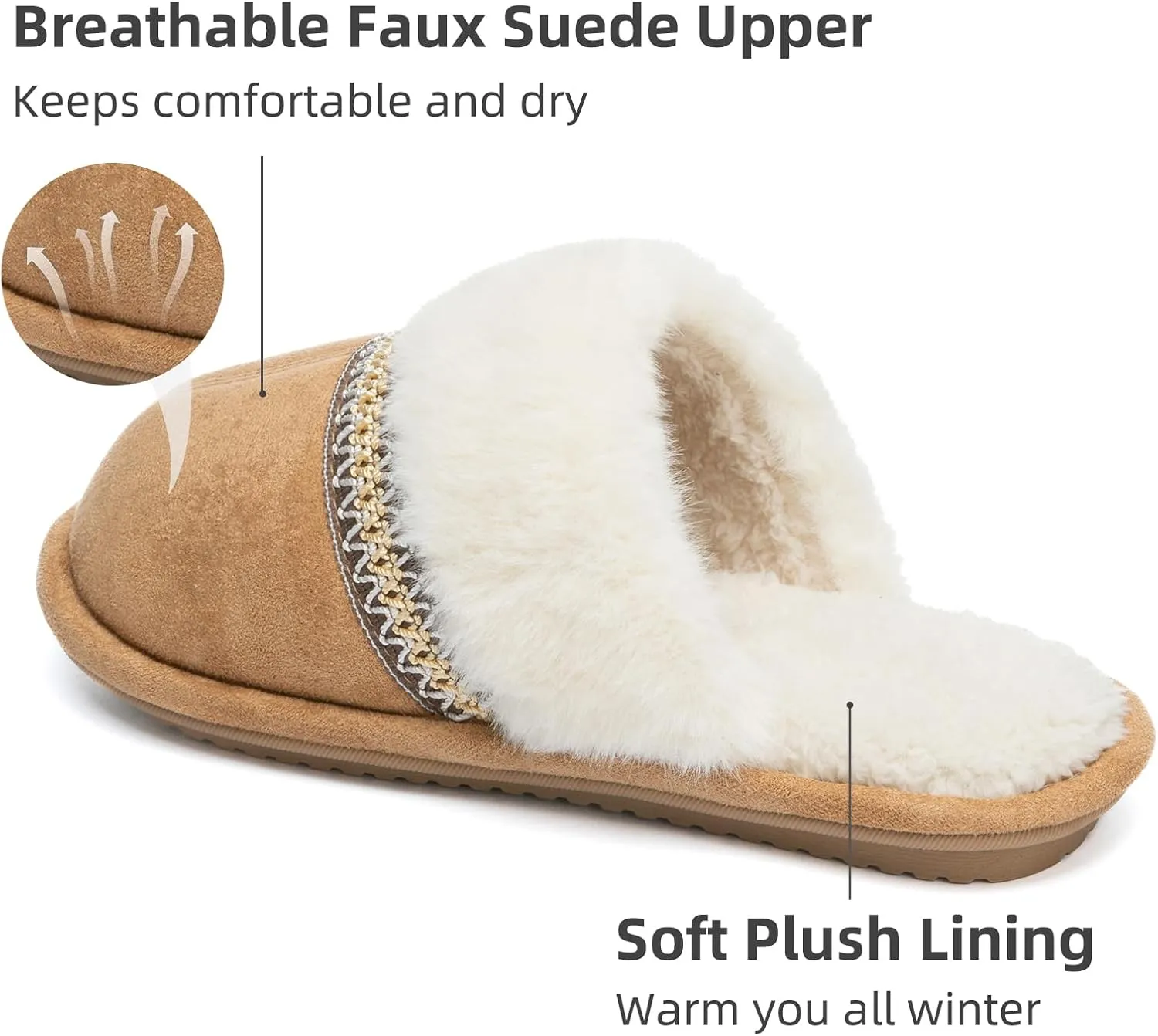 Women's Fuzzy Memory Foam Slippers Warm Gifts Trendy House Slippers Anti-Skid Rubber House Shoes for Women Mom Girlfriend Indoor Outdoor