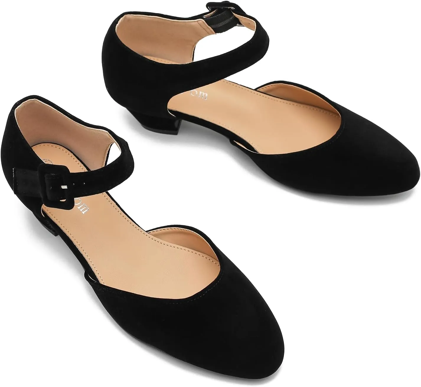 Women's Low Block Heels Ankle Buckle Strap Closed Toe Comfortable Chunky Heel Dress Work Pumps