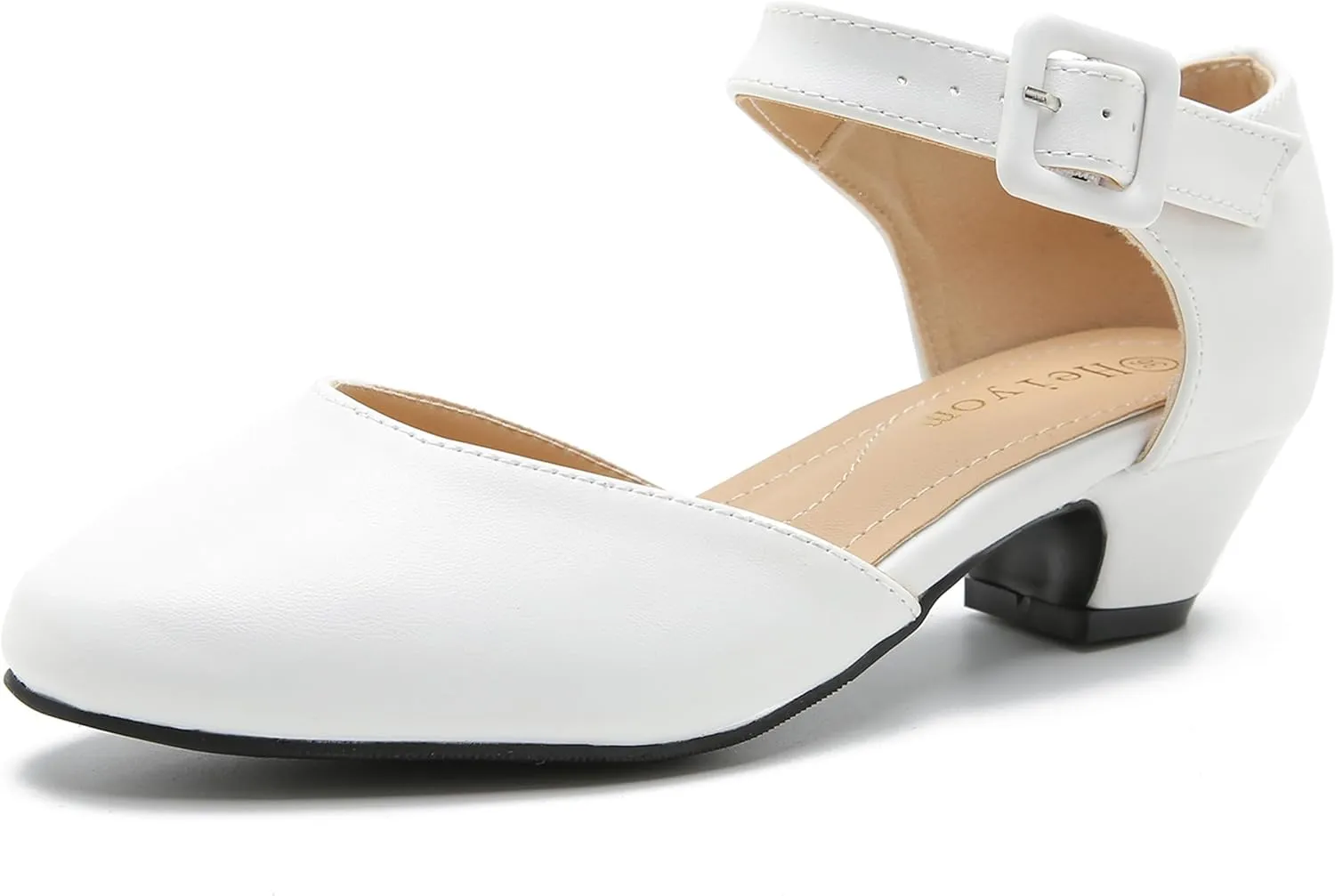 Women's Low Block Heels Ankle Buckle Strap Closed Toe Comfortable Chunky Heel Dress Work Pumps