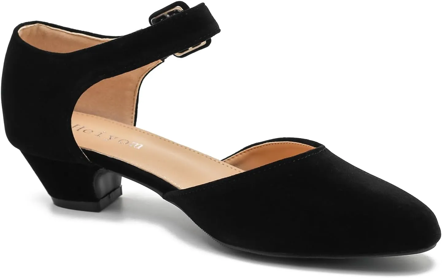 Women's Low Block Heels Ankle Buckle Strap Closed Toe Comfortable Chunky Heel Dress Work Pumps