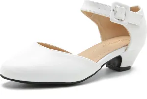 Women's Low Block Heels Ankle Buckle Strap Closed Toe Comfortable Chunky Heel Dress Work Pumps