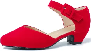 Women's Low Block Heels Ankle Buckle Strap Closed Toe Comfortable Chunky Heel Dress Work Pumps