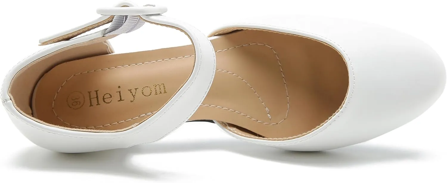 Women's Low Block Heels Ankle Buckle Strap Closed Toe Comfortable Chunky Heel Dress Work Pumps
