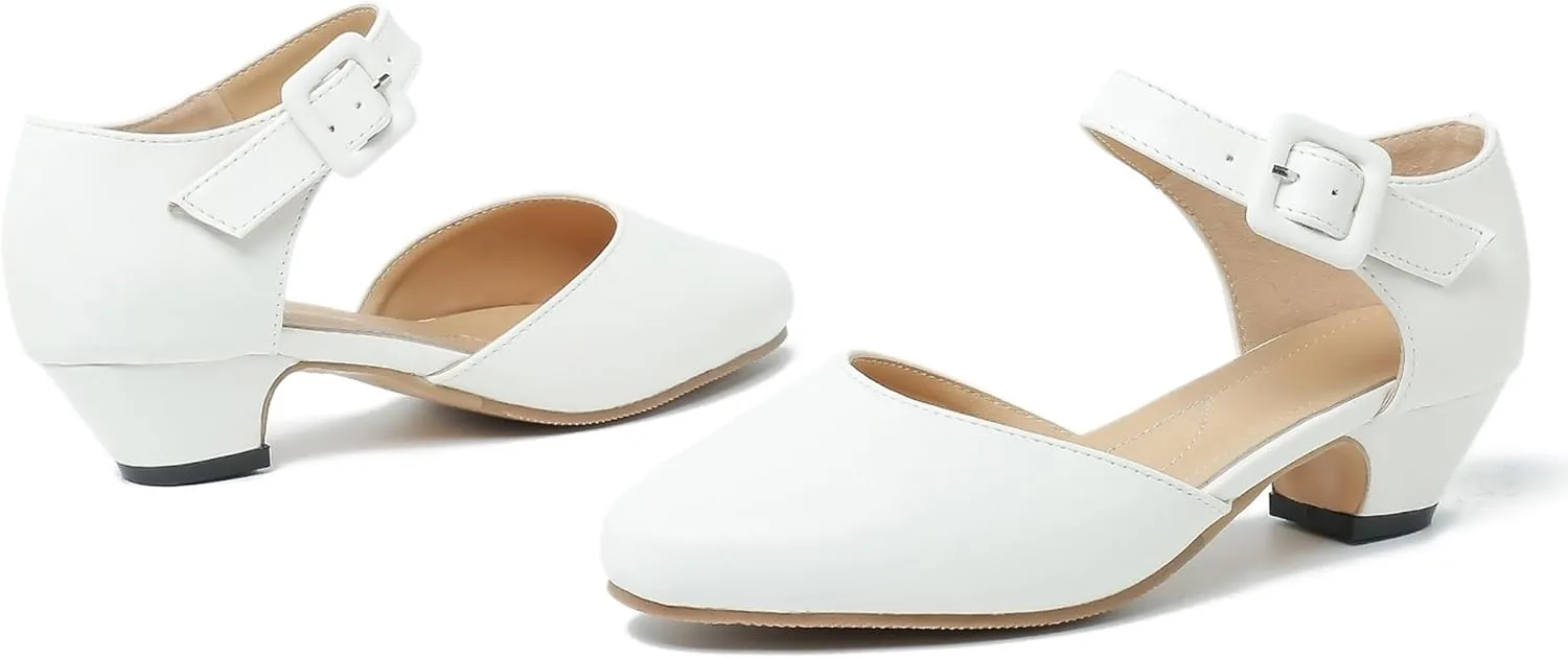 Women's Low Block Heels Ankle Buckle Strap Closed Toe Comfortable Chunky Heel Dress Work Pumps