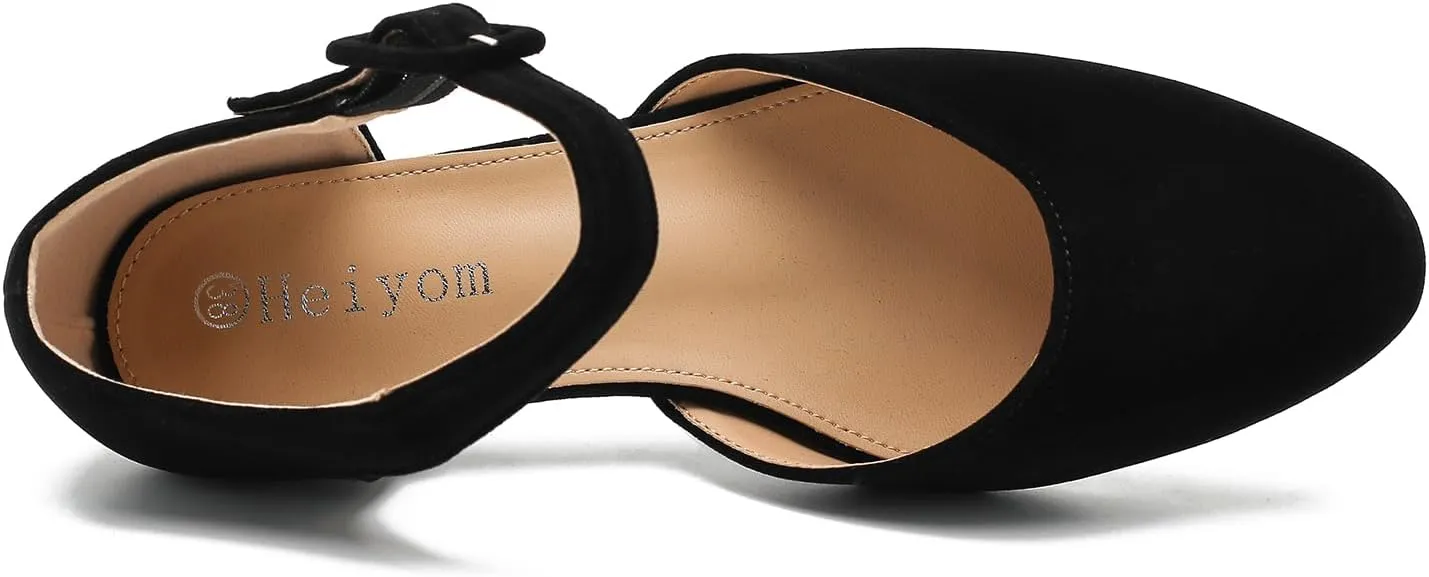 Women's Low Block Heels Ankle Buckle Strap Closed Toe Comfortable Chunky Heel Dress Work Pumps