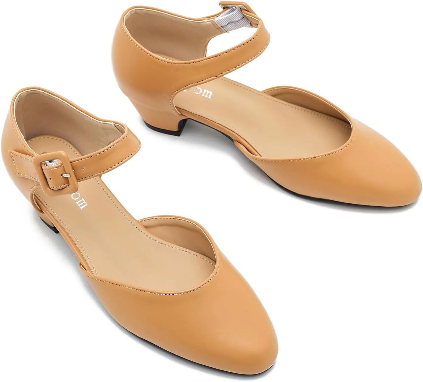 Women's Low Block Heels Ankle Buckle Strap Closed Toe Comfortable Chunky Heel Dress Work Pumps