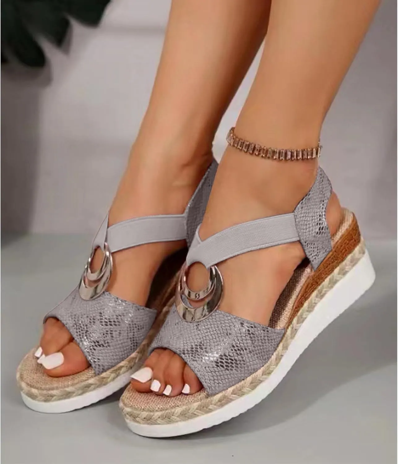 Women's Orthopedic Sandals Casual Breathable Platform Wedge Sandals Lightweigh Summer Comfortable Slides Sandal Metal Buckle Wedge Heel peep Toe Shoes Comfortable Orthopedic Wedge Sandal