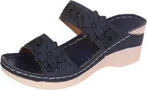Womens Orthopedic Sandals Comfortable Slip On Wedge Sandals Ladies Vintage Summer Shoes Sparkling Jeweled Shoes for Women Indoor Outdoor