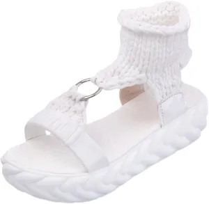 Women's Platform Crochet Sandals, Stylish Open Toe Slip On Slingback Shoes, Casual Outdoor Non Slip Sandals