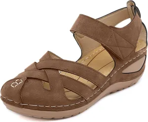Womens Sandals Comfortable Flat Sandals:Summer Dressy Wedge Sandal Fashion Trendy Closed Toe Fisherman Sandal Hollow Out Sandals 2025