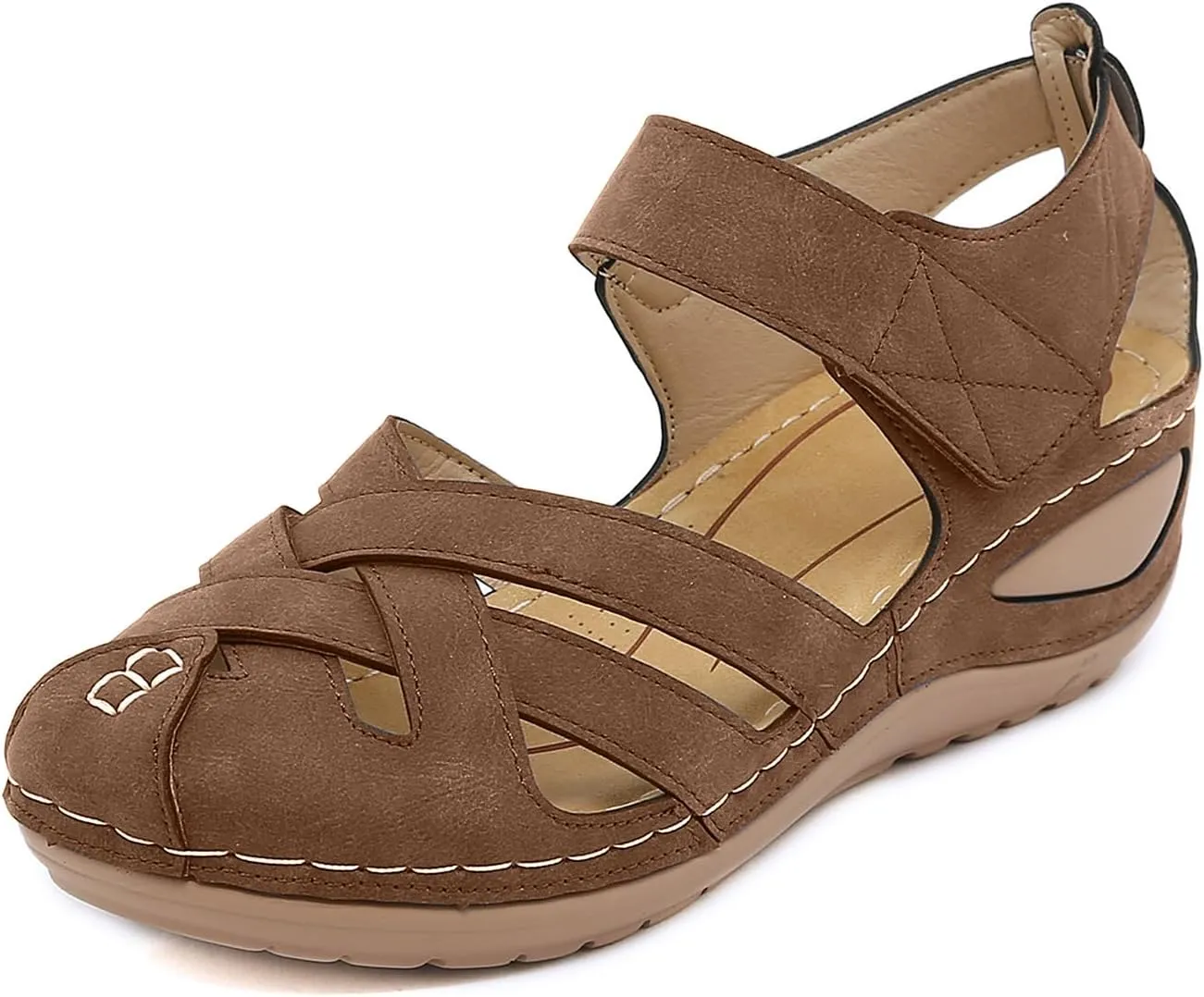 Womens Sandals Comfortable Flat Sandals:Summer Dressy Wedge Sandal Fashion Trendy Closed Toe Fisherman Sandal Hollow Out Sandals 2025