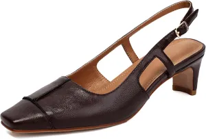 Women's Slingback Low Block Heels Square Toe Office Work Pumps Comfortable Dress Shoes