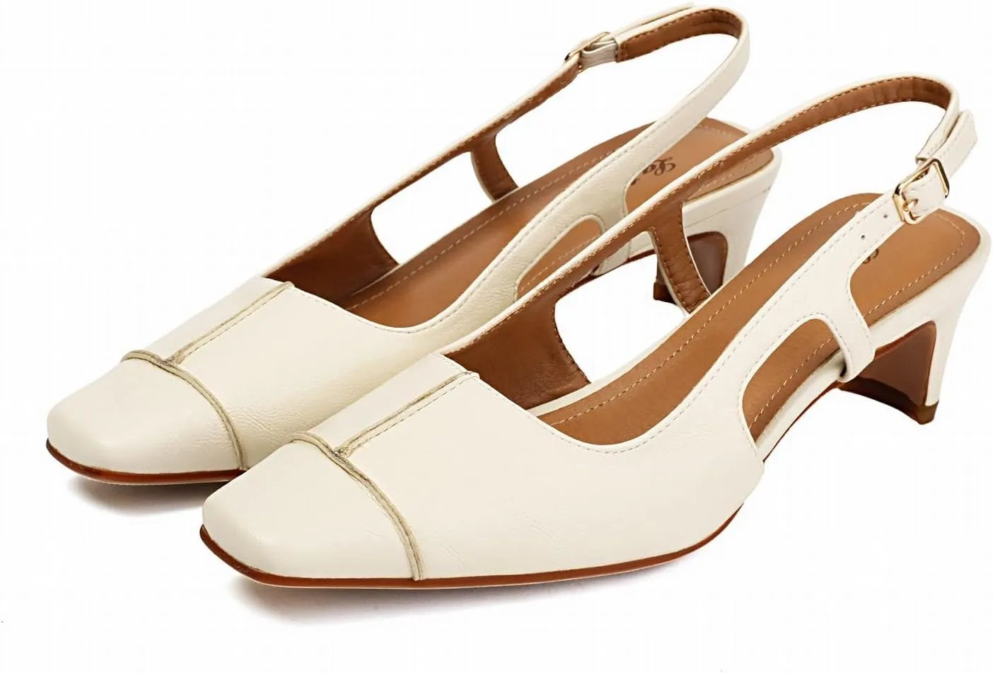Women's Slingback Low Block Heels Square Toe Office Work Pumps Comfortable Dress Shoes