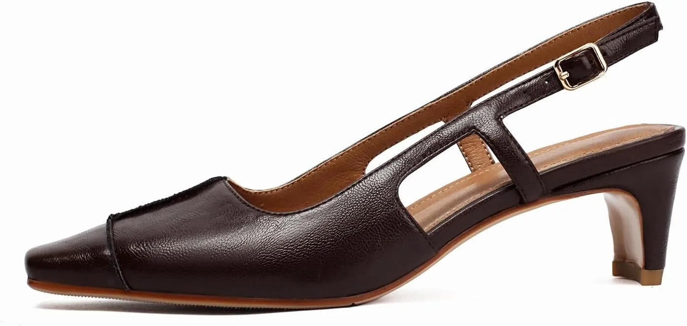 Women's Slingback Low Block Heels Square Toe Office Work Pumps Comfortable Dress Shoes
