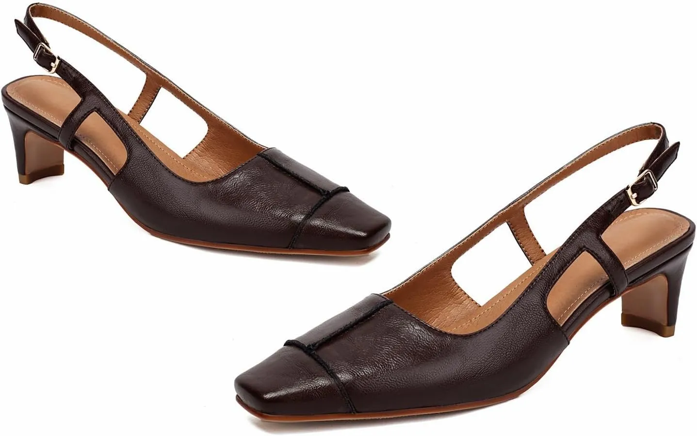 Women's Slingback Low Block Heels Square Toe Office Work Pumps Comfortable Dress Shoes