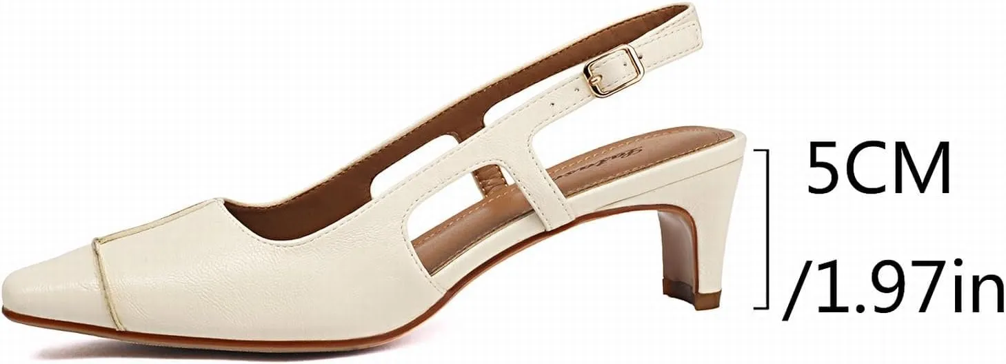 Women's Slingback Low Block Heels Square Toe Office Work Pumps Comfortable Dress Shoes