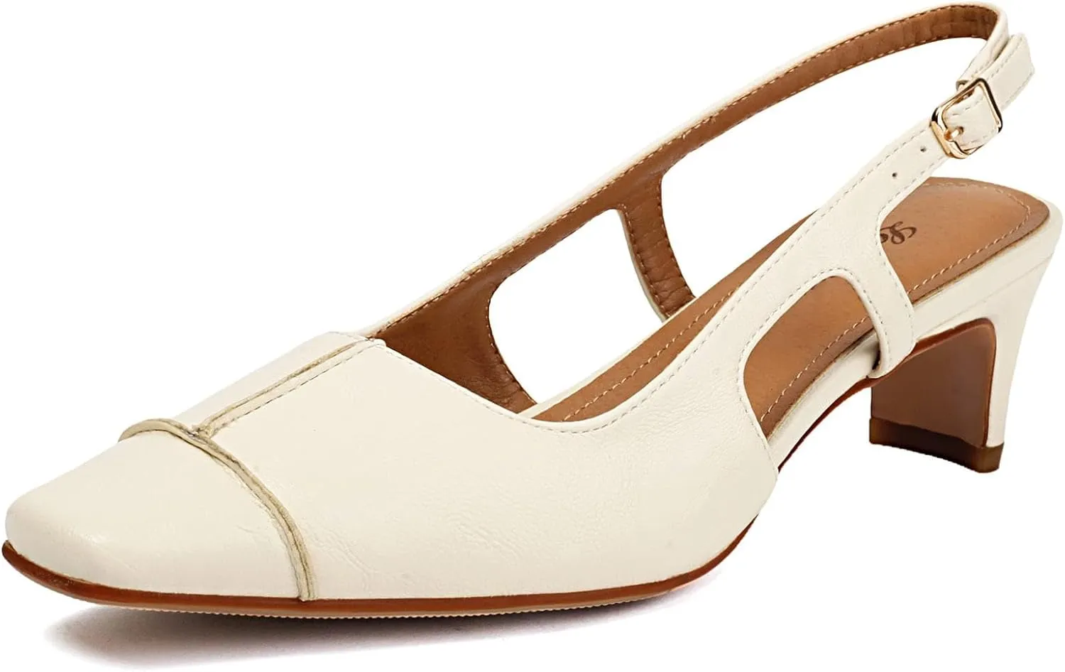 Women's Slingback Low Block Heels Square Toe Office Work Pumps Comfortable Dress Shoes
