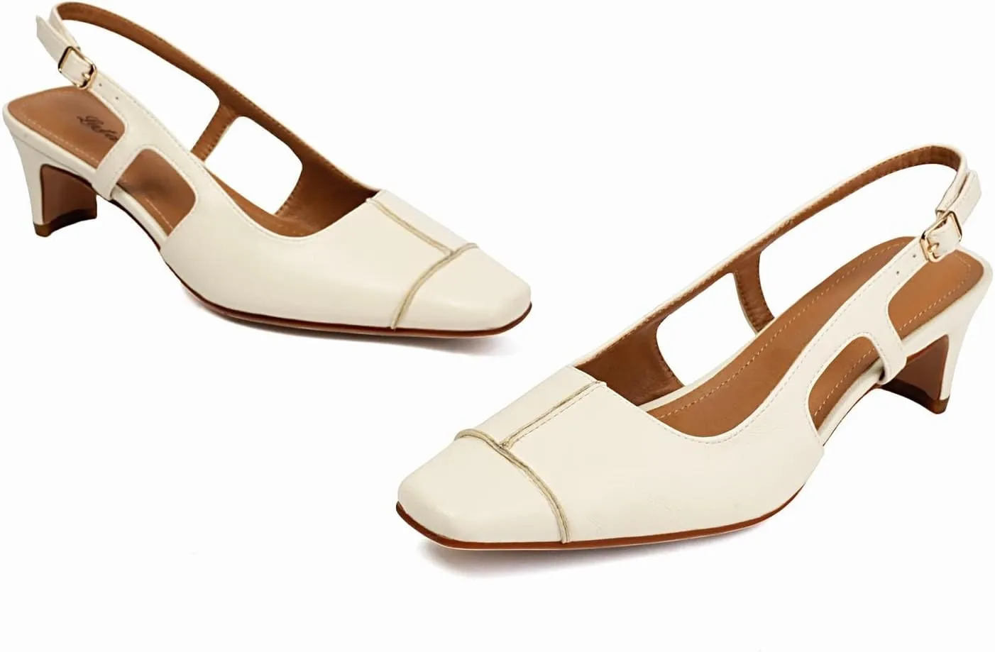 Women's Slingback Low Block Heels Square Toe Office Work Pumps Comfortable Dress Shoes