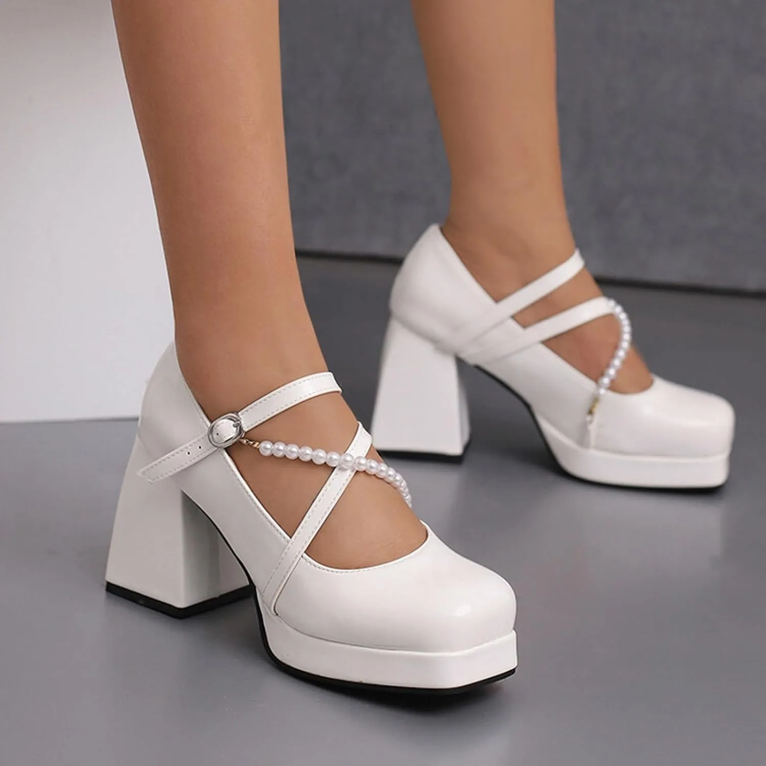 Women's Versatile Sandals Chunky Heeled Square Head Color Sandals Beaded Big Yard Womens