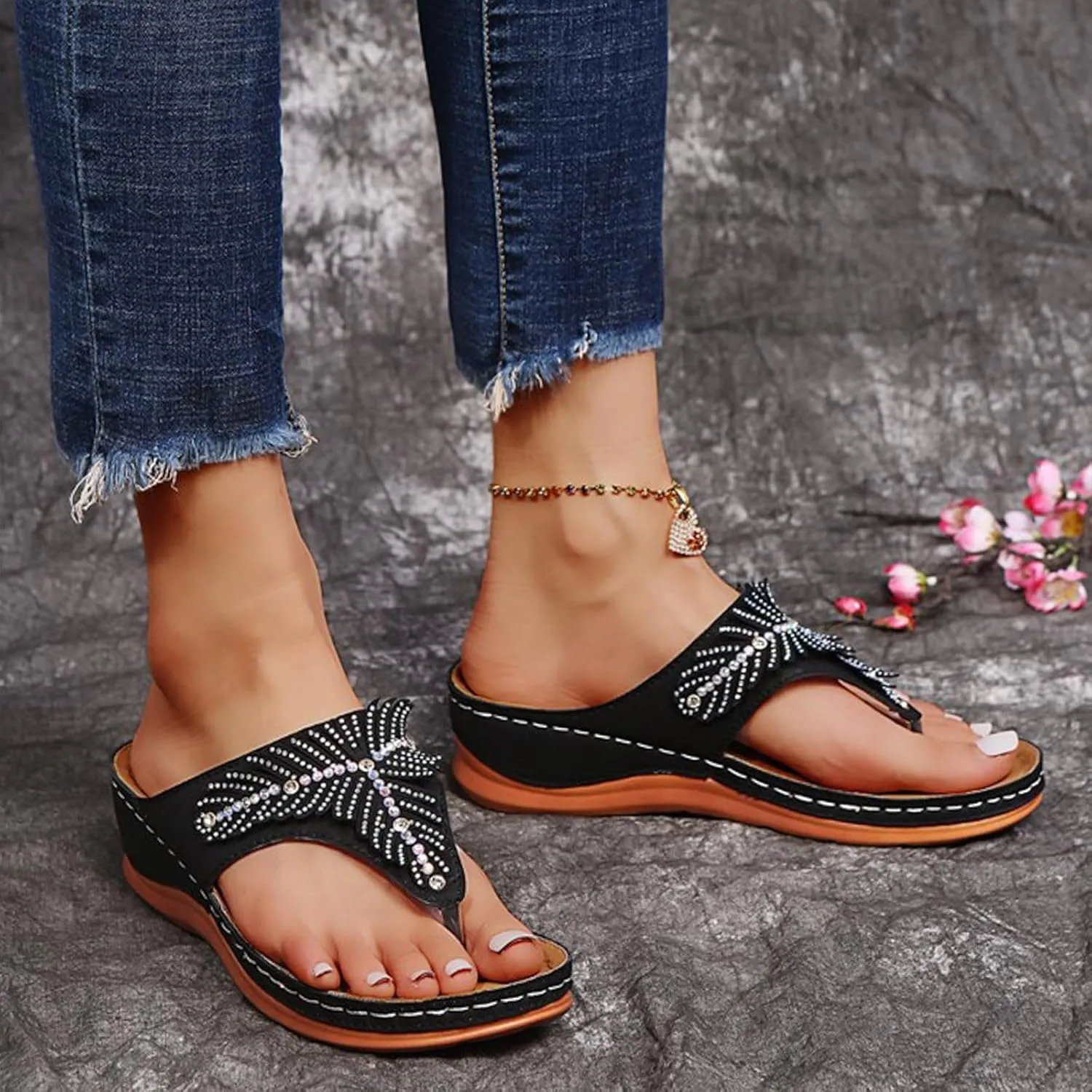 Women's Wedge Non Slip Sandals Casual Summer Wedge Heels Shoes Banquet Sandals Non Slip Slides Sandals
