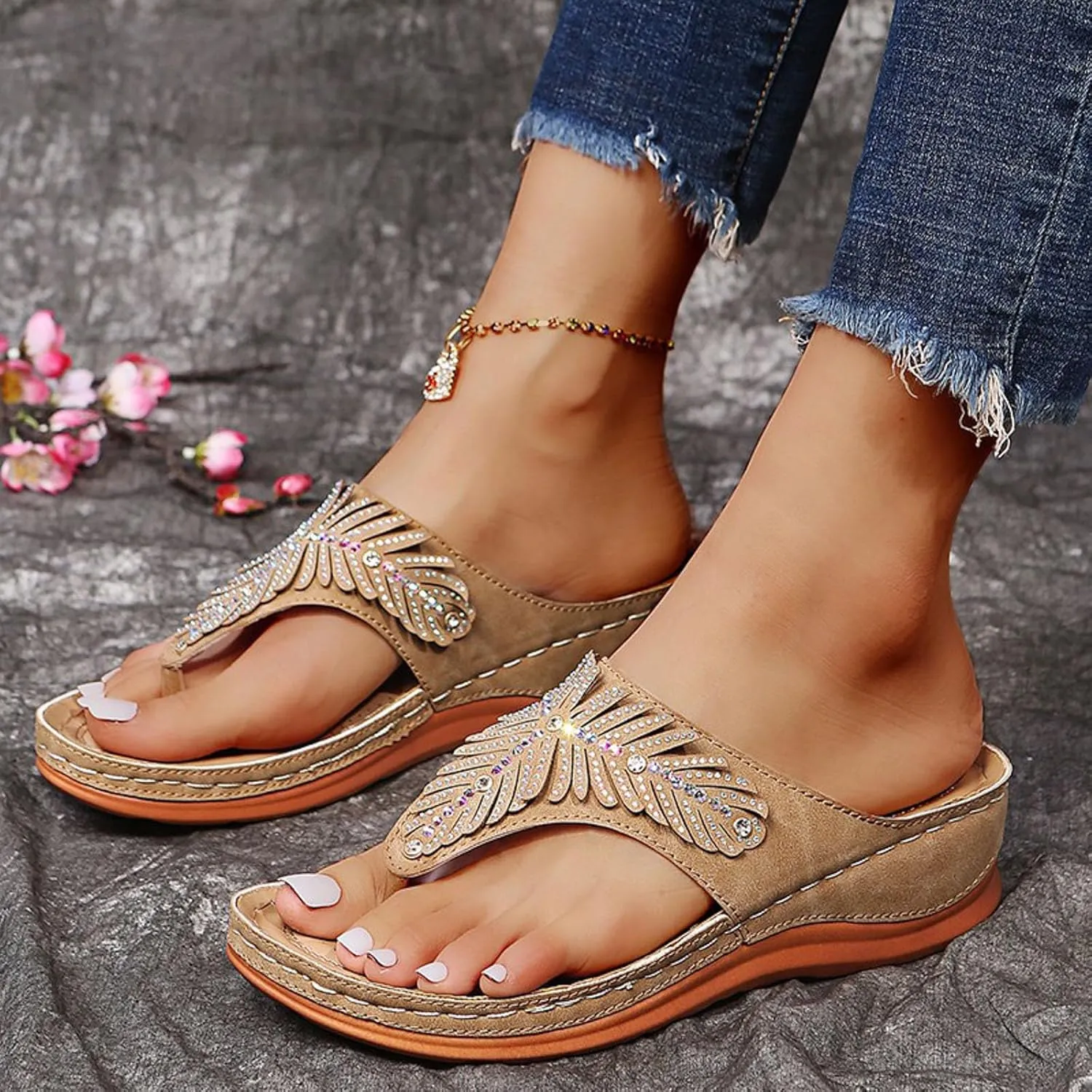 Women's Wedge Non Slip Sandals Casual Summer Wedge Heels Shoes Banquet Sandals Non Slip Slides Sandals
