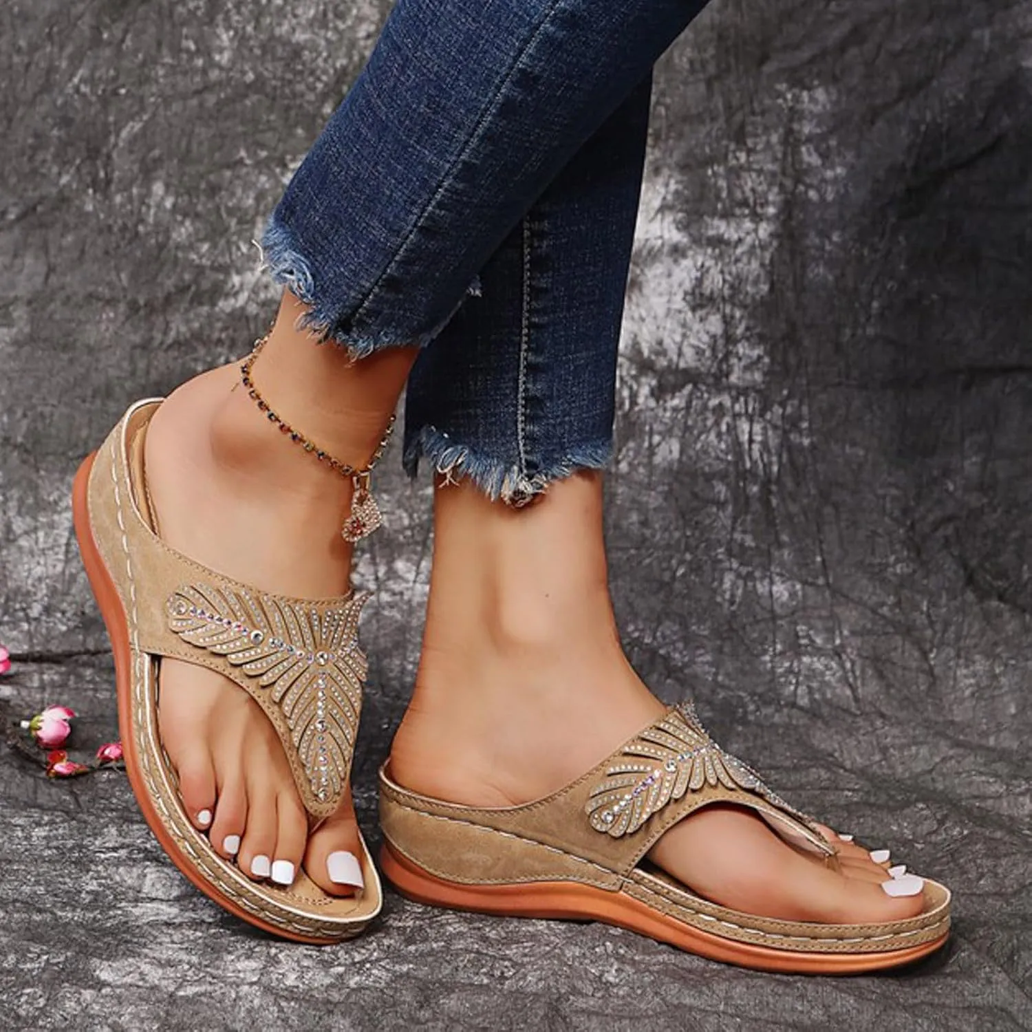 Women's Wedge Non Slip Sandals Casual Summer Wedge Heels Shoes Banquet Sandals Non Slip Slides Sandals