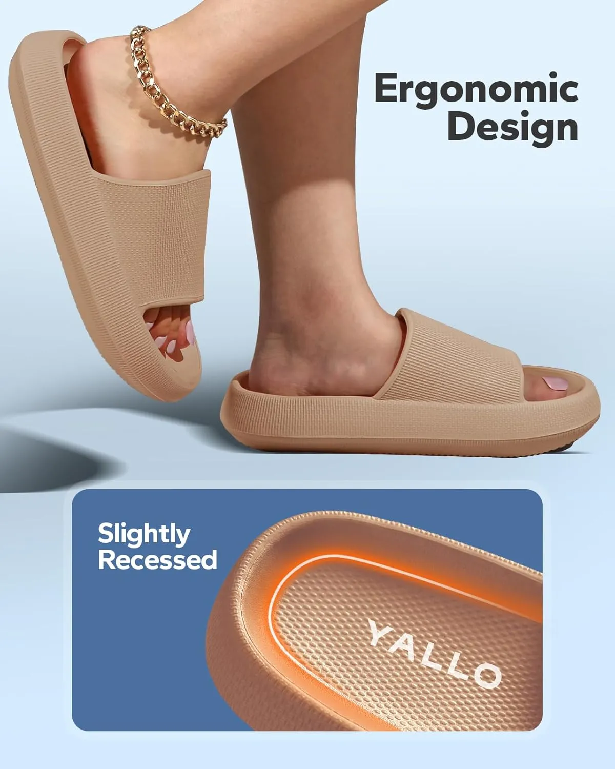 Yallo Cloud Pillow Slippers, Non-Slip Quick Drying Shower Shoes, Thick Sole Slides, Super Soft Slides Shoes, Women & Men Sandals or Indoor & Outdoor