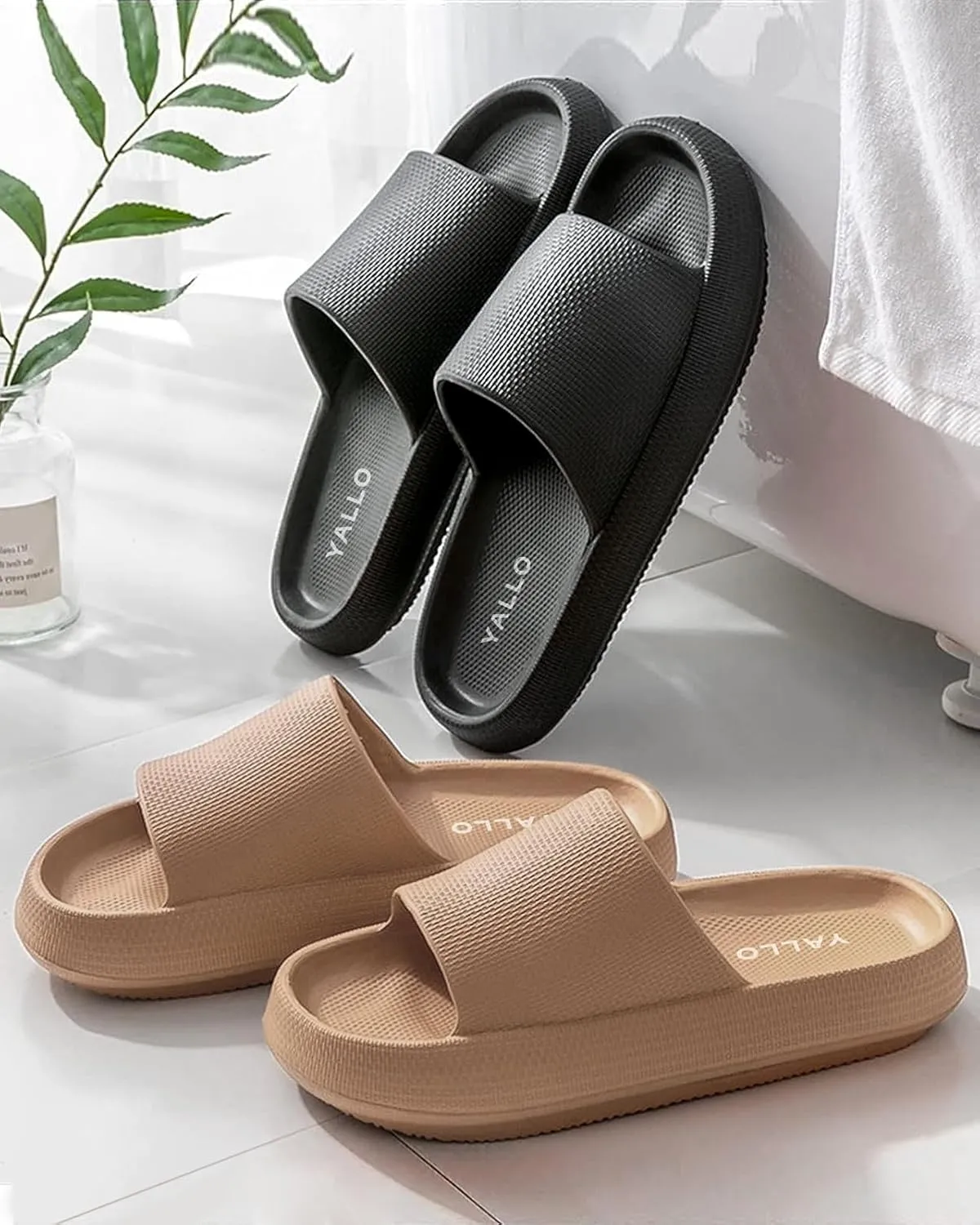 Yallo Cloud Pillow Slippers, Non-Slip Quick Drying Shower Shoes, Thick Sole Slides, Super Soft Slides Shoes, Women & Men Sandals or Indoor & Outdoor