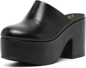 YDN Women Casual Block Heel Mules Cozy Platform Chunky Sandals Closed Toe Slip On Clogs Party Dress Daily Shoes Size 4-15 US