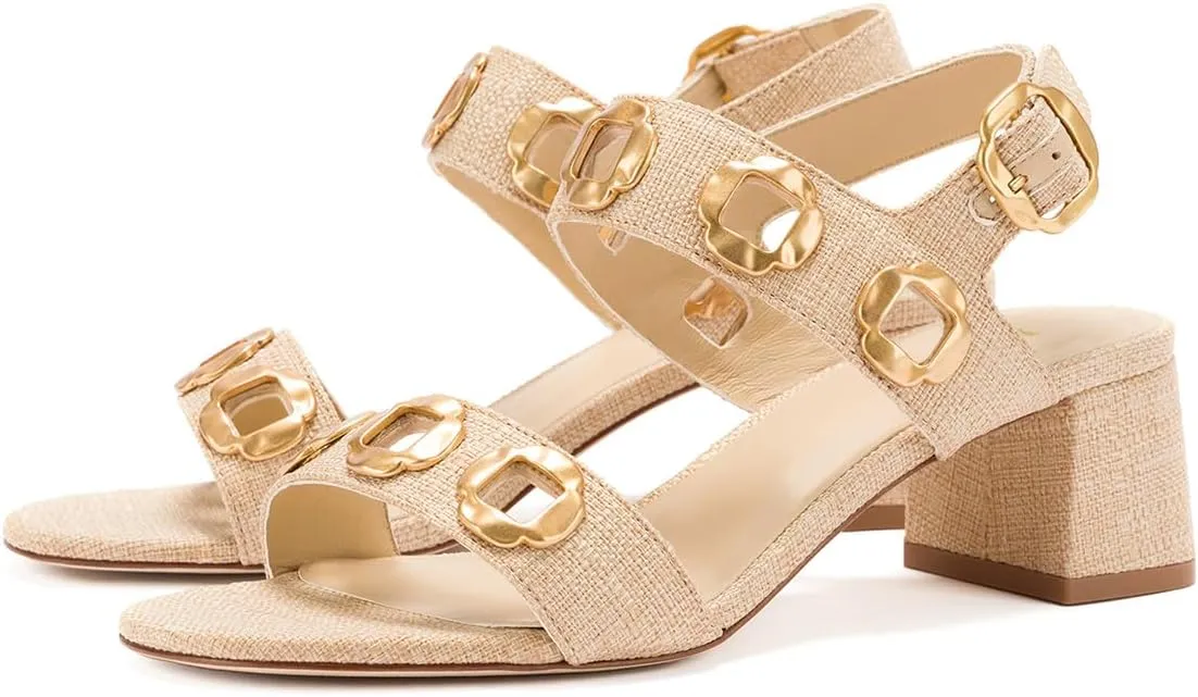 YDN Women's Fashion Open Toe Sandals Chunky Block Dressy Low Heels Backstrap with Buckle Fancy Summer Daily Shoes Size 4-16 US