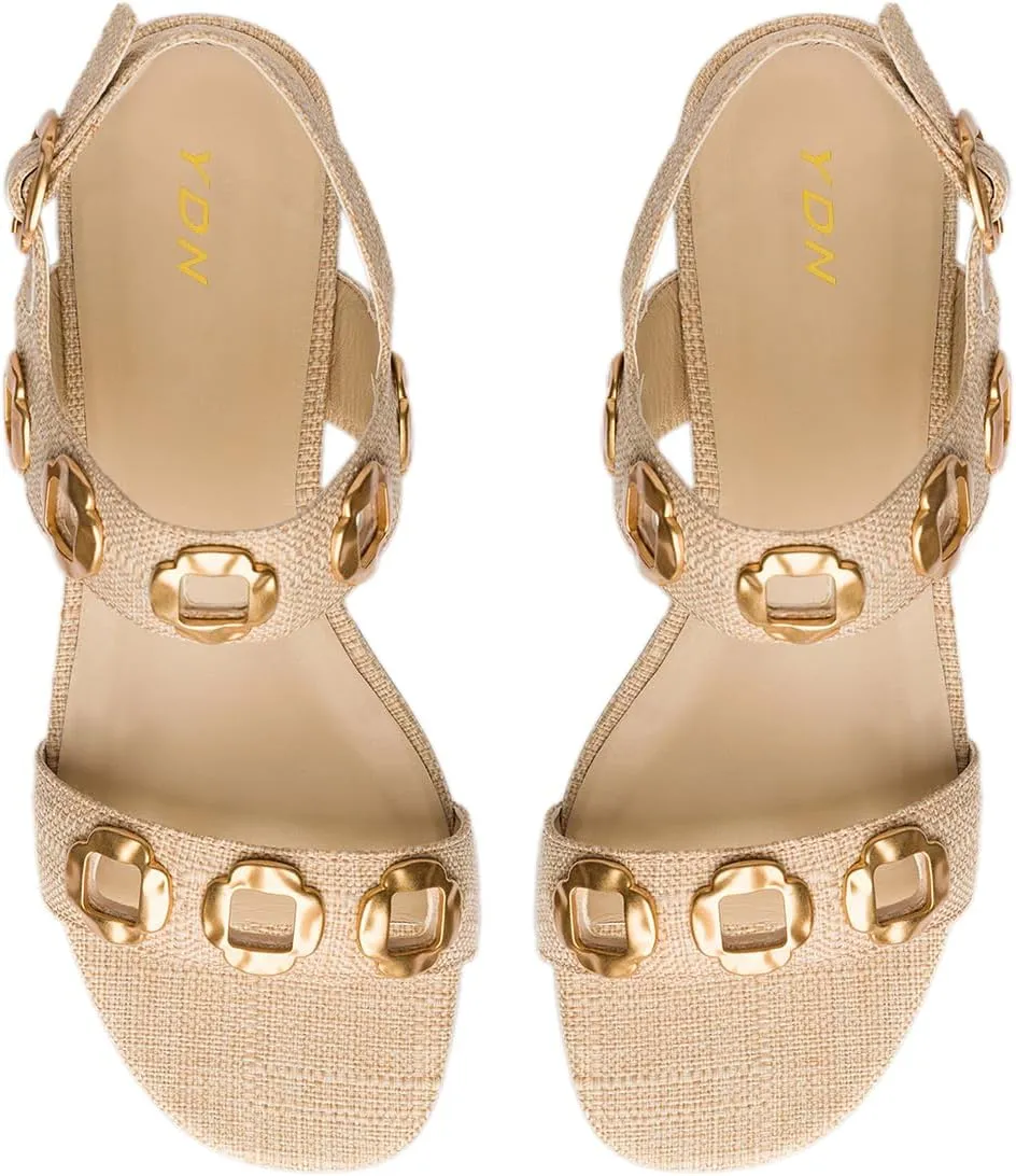 YDN Women's Fashion Open Toe Sandals Chunky Block Dressy Low Heels Backstrap with Buckle Fancy Summer Daily Shoes Size 4-16 US