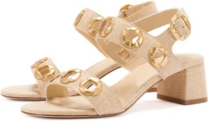 YDN Women's Fashion Open Toe Sandals Chunky Block Dressy Low Heels Backstrap with Buckle Fancy Summer Daily Shoes Size 4-16 US