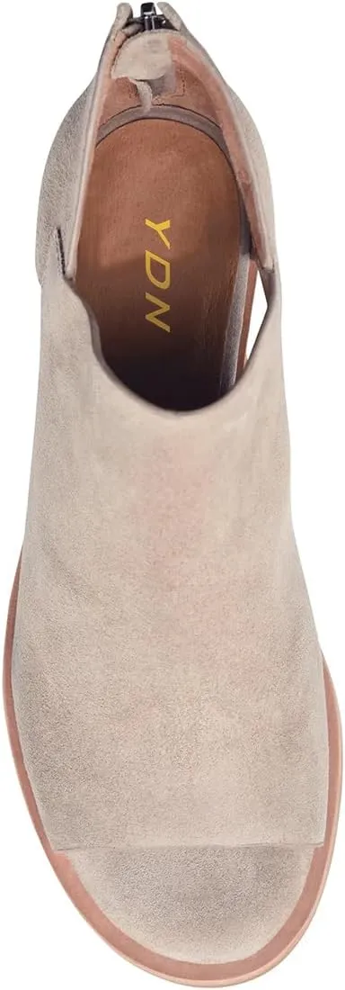 YDN Women's Peep Toe Booties Low Chunky Block Heels Back Zipper Sandal Ankle Boots Comfy Dress Daily Shoes Size 4-16 US