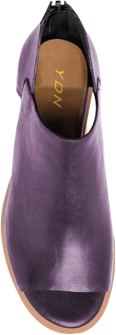 YDN Women's Peep Toe Booties Low Chunky Block Heels Back Zipper Sandal Ankle Boots Comfy Dress Daily Shoes Size 4-16 US